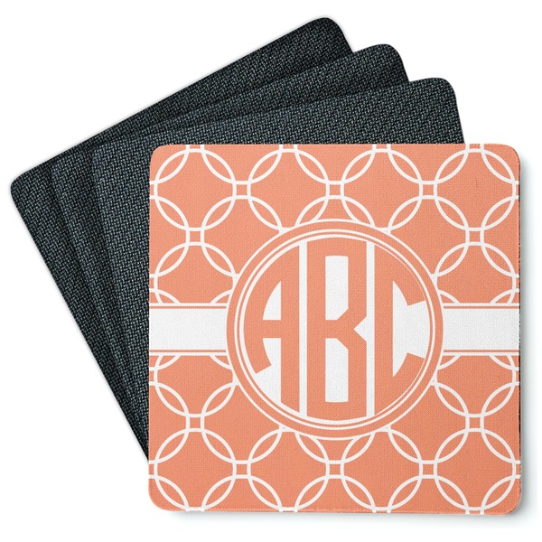 Custom Linked Circles Square Rubber Backed Coasters - Set of 4 (Personalized)