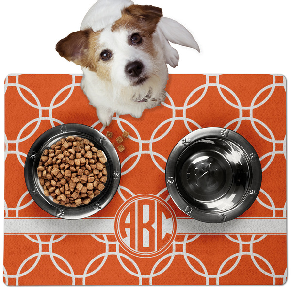 Custom Linked Circles Dog Food Mat - Medium w/ Monogram