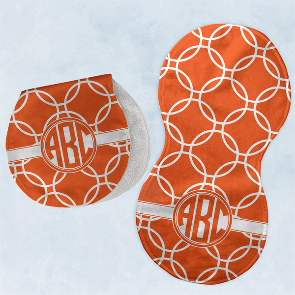 Custom Linked Circles Burp Pads - Velour - Set of 2 w/ Monogram