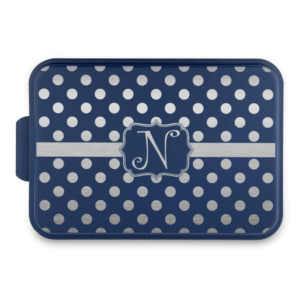 Custom Polka Dots Aluminum Baking Pan with Navy Lid (Personalized)