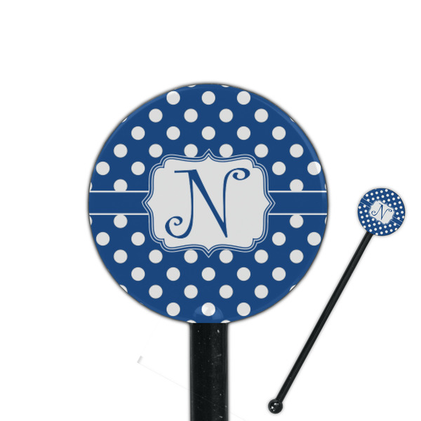 Custom Polka Dots 5.5" Round Plastic Stir Sticks - Black - Double Sided (Personalized)