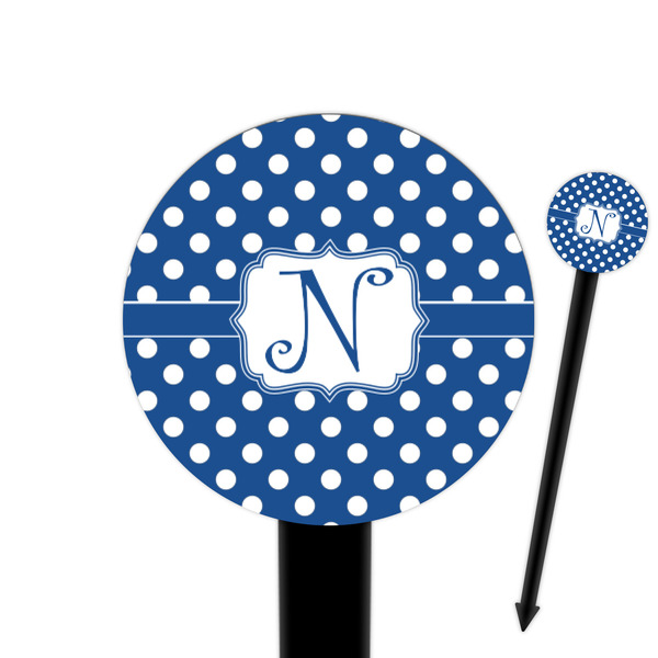 Custom Polka Dots 6" Round Plastic Food Picks - Black - Double Sided (Personalized)