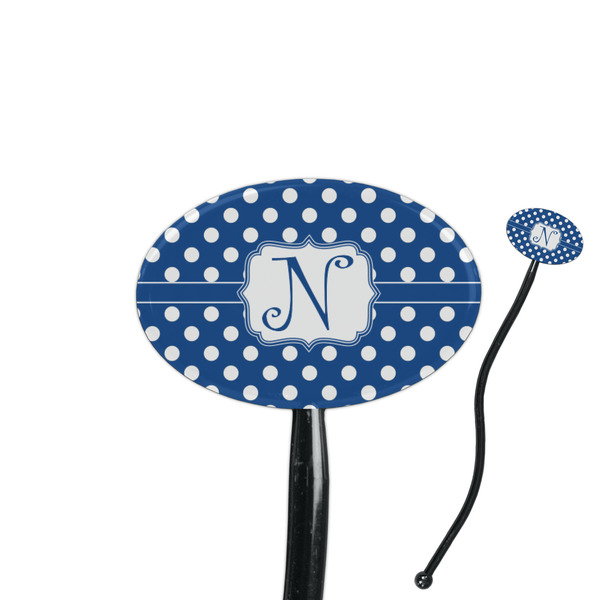 Custom Polka Dots 7" Oval Plastic Stir Sticks - Black - Single Sided (Personalized)