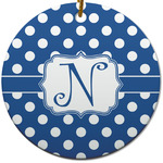 Polka Dots Round Ceramic Ornament w/ Initial