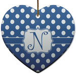 Polka Dots Heart Ceramic Ornament w/ Initial