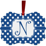 Polka Dots Metal Frame Ornament - Double Sided w/ Initial