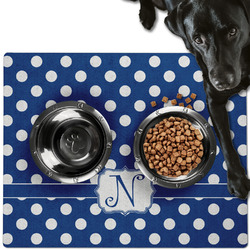 Polka Dots Dog Food Mat - Large w/ Initial