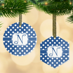 Polka Dots Flat Glass Ornament w/ Initial