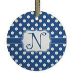 Polka Dots Flat Glass Ornament - Round w/ Initial