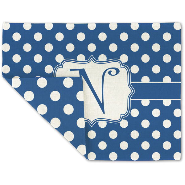 Custom Polka Dots Double-Sided Linen Placemat - Single w/ Initial