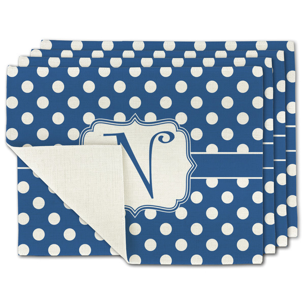 Custom Polka Dots Single-Sided Linen Placemat - Set of 4 w/ Initial