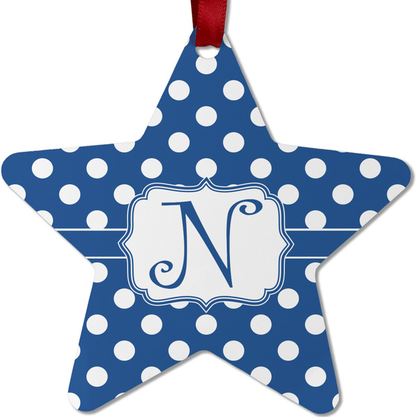 Custom Polka Dots Metal Star Ornament - Double Sided w/ Initial