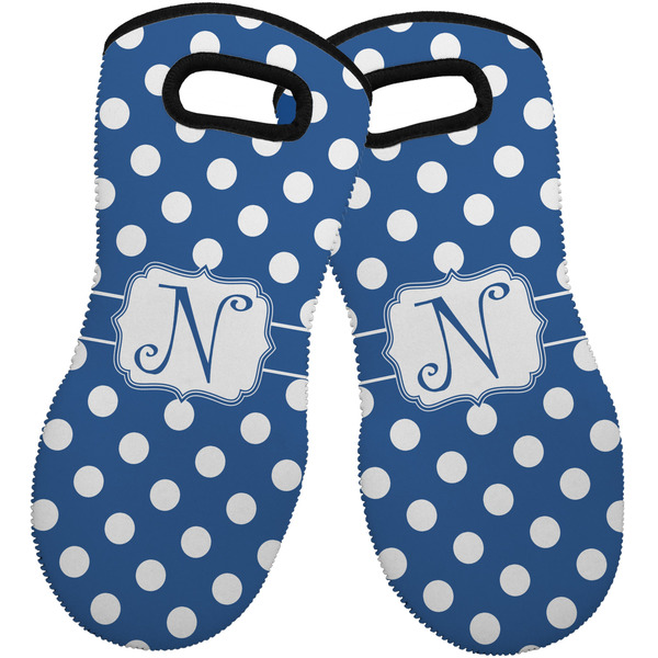 Custom Polka Dots Neoprene Oven Mitts - Set of 2 w/ Initial