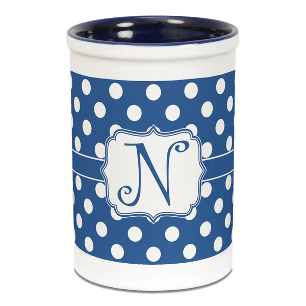 Custom Polka Dots Ceramic Pencil Holders - Blue