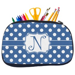 Polka Dots Neoprene Pencil Case - Medium w/ Initial