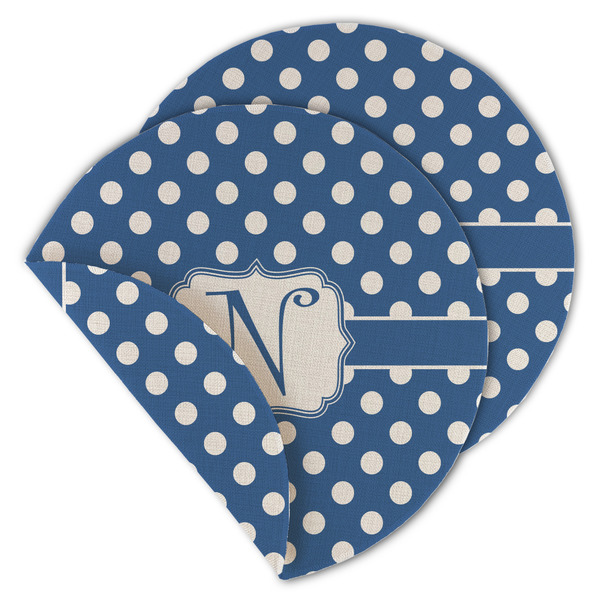 Custom Polka Dots Round Linen Placemat - Double Sided (Personalized)