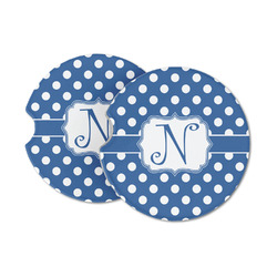 Polka Dots Sandstone Car Coasters - Set of 2 (Personalized)
