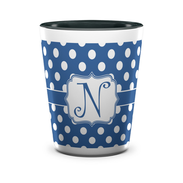 Custom Polka Dots Ceramic Shot Glass - 1.5 oz - Two Tone - Single (Personalized)