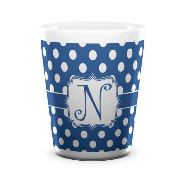 Custom Polka Dots Ceramic Shot Glass - 1.5 oz - White - Set of 4 (Personalized)