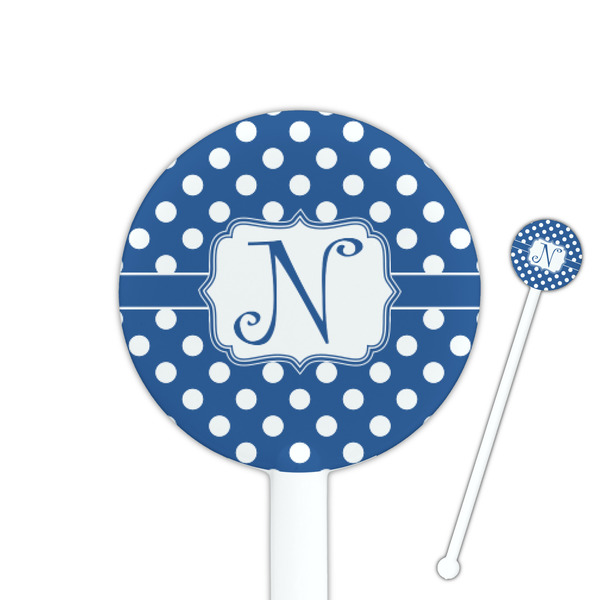 Custom Polka Dots 5.5" Round Plastic Stir Sticks - White - Single Sided (Personalized)