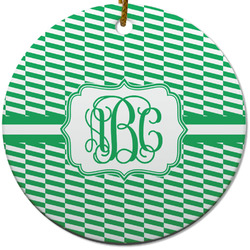 Zig Zag Round Ceramic Ornament w/ Monogram