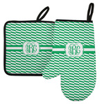 Zig Zag Left Oven Mitt & Pot Holder Set w/ Monogram