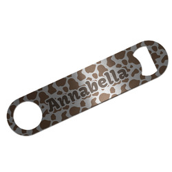 Cow Print Bar Bottle Opener - Silver w/ Monogram