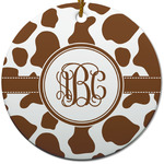 Cow Print Round Ceramic Ornament w/ Monogram