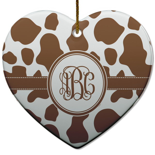 Custom Cow Print Heart Ceramic Ornament w/ Monogram