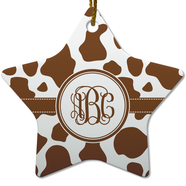 Custom Cow Print Star Ceramic Ornament w/ Monogram