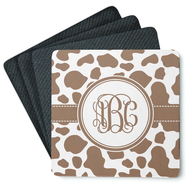 Custom Cow Print Square Rubber Backed Coasters - Set of 4 (Personalized)