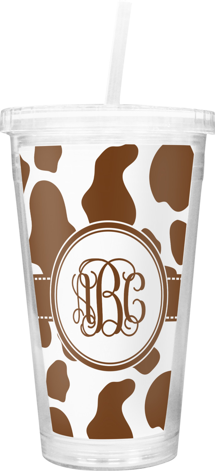 Custom Cow Print Double Wall Tumbler with Straw (Personalized)