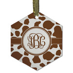 Cow Print Flat Glass Ornament - Hexagon w/ Monogram