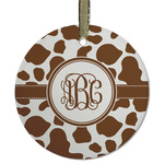 Cow Print Flat Glass Ornament - Round w/ Monogram