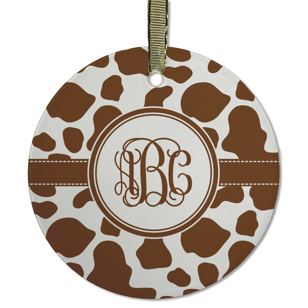 Custom Cow Print Flat Glass Ornament - Round w/ Monogram