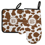 Cow Print Left Oven Mitt & Pot Holder Set w/ Monogram