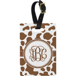 Cow Print Plastic Luggage Tag - Rectangular w/ Monogram