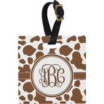 Cow Print Plastic Luggage Tag - Square w/ Monogram