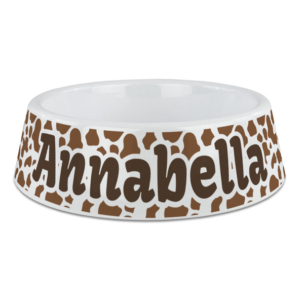 Custom Cow Print Plastic Dog Bowl - Large (Personalized)