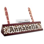 Cow Print Red Mahogany Nameplate with Business Card Holder (Personalized)