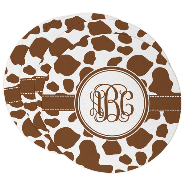 Custom Cow Print Round Paper Coasters w/ Monograms