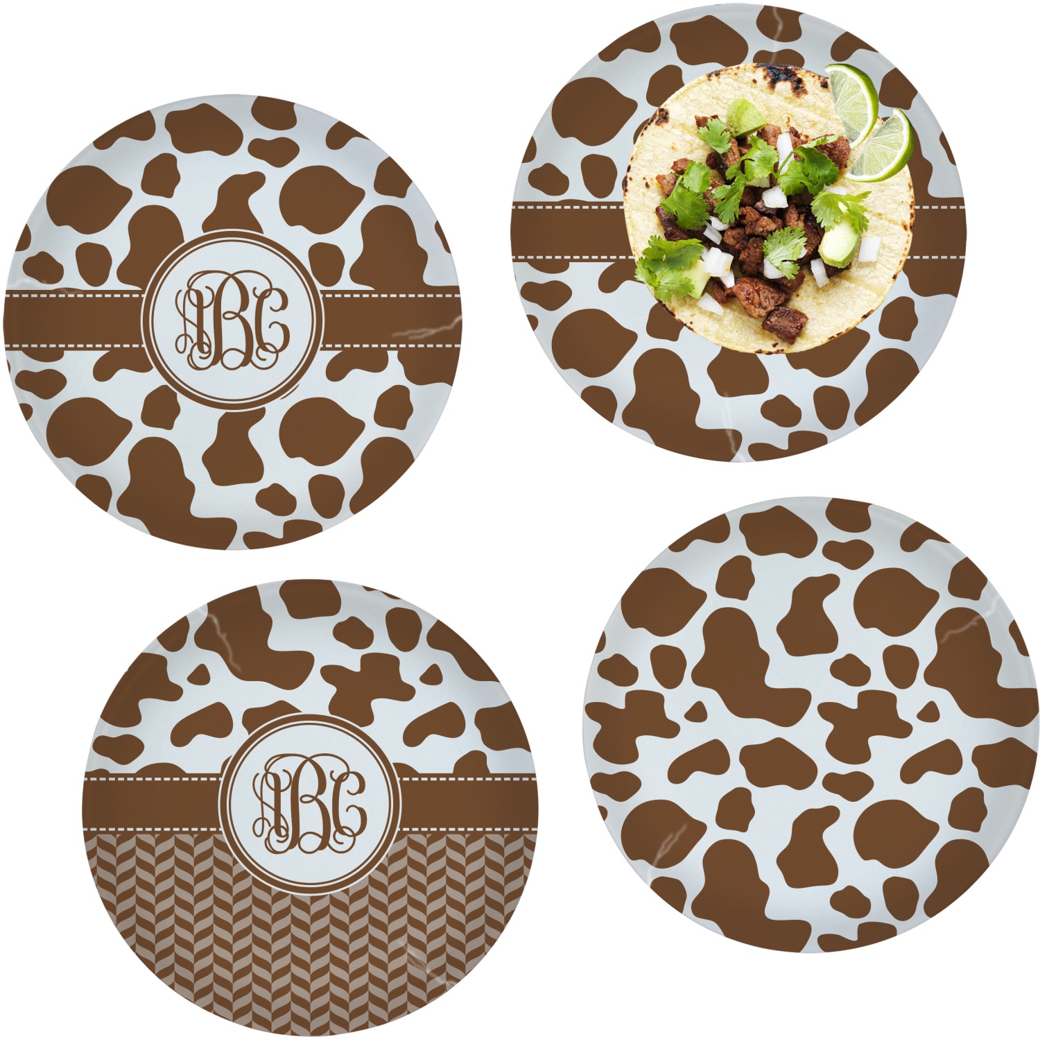 Cow Print Set of 4 Lunch / Dinner Plates (Glass) (Personalized ...