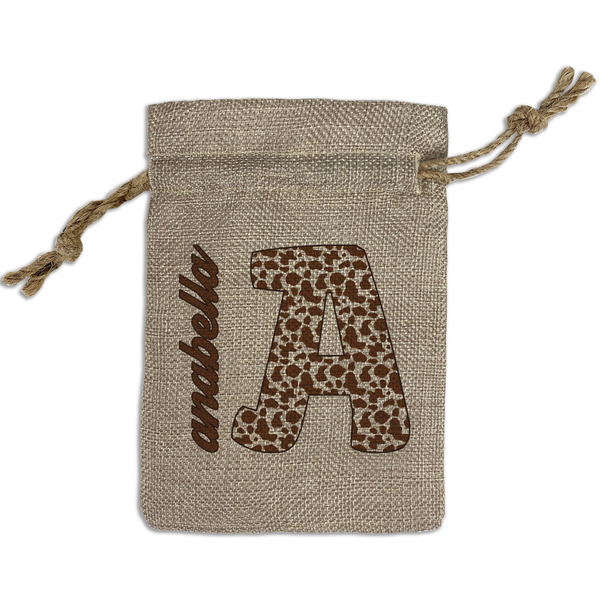 Custom Cow Print Small Burlap Gift Bag - Front (Personalized)