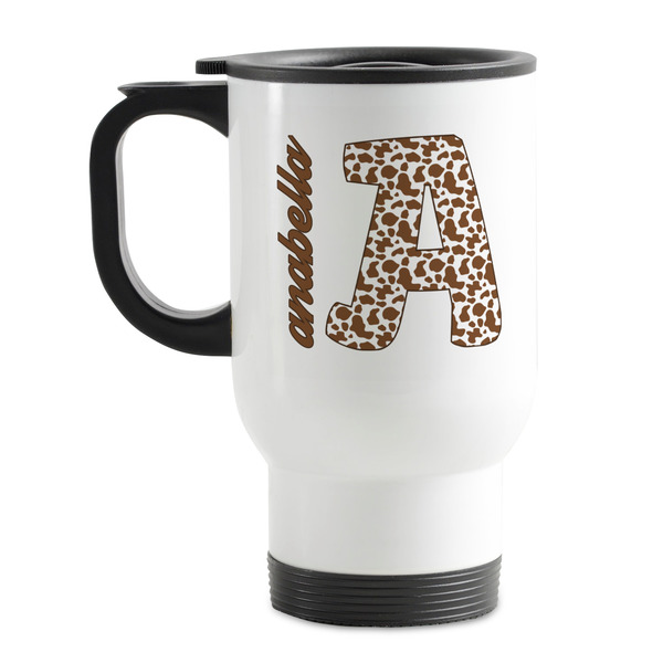 Custom Cow Print Stainless Steel Travel Mug with Handle