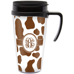 Cow Print Acrylic Travel Mug with Handle (Personalized)