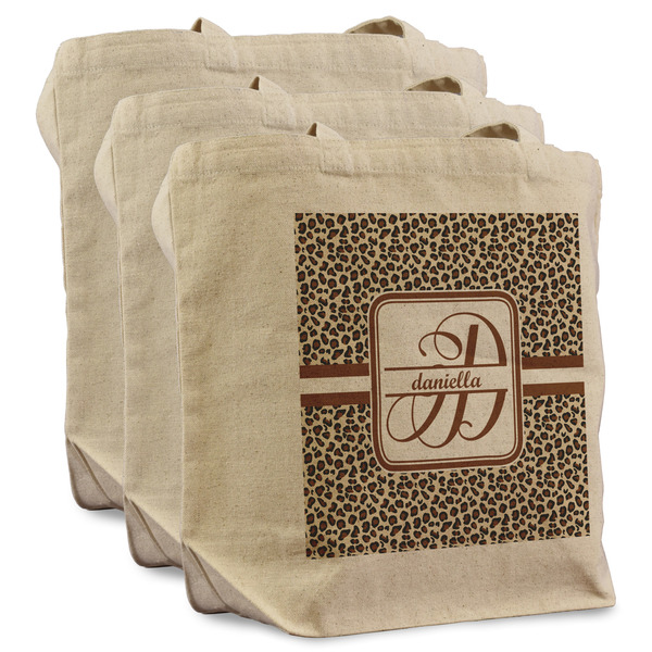 Custom Leopard Print Reusable Cotton Grocery Bags - Set of 3 (Personalized)