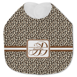Leopard Print Jersey Knit Baby Bib w/ Name and Initial