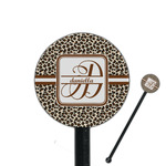 Leopard Print 5.5" Round Plastic Stir Sticks - Black - Double Sided (Personalized)