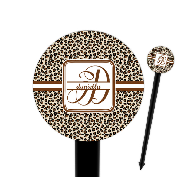 Custom Leopard Print 6" Round Plastic Food Picks - Black - Single Sided (Personalized)