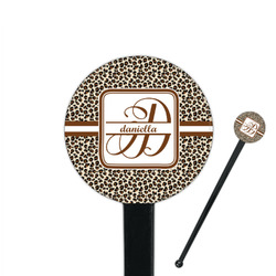 Leopard Print 7" Round Plastic Stir Sticks - Black - Single Sided (Personalized)